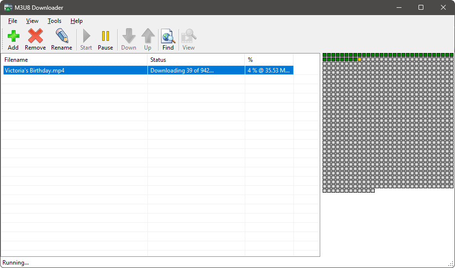 Main window in M3U8 Downloader with a download in-progress