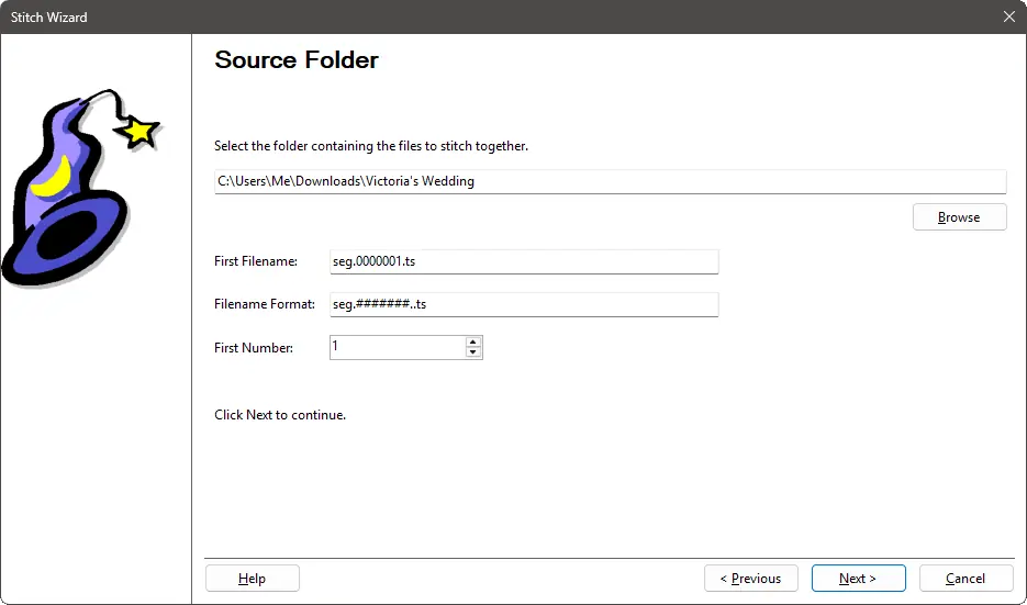 Stitching Wizard - Source Folder Page