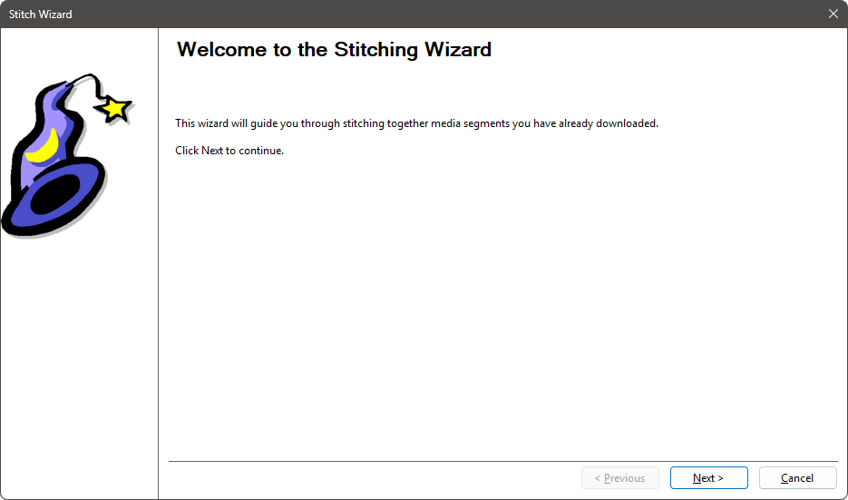 Stitching Wizard - Welcome Page